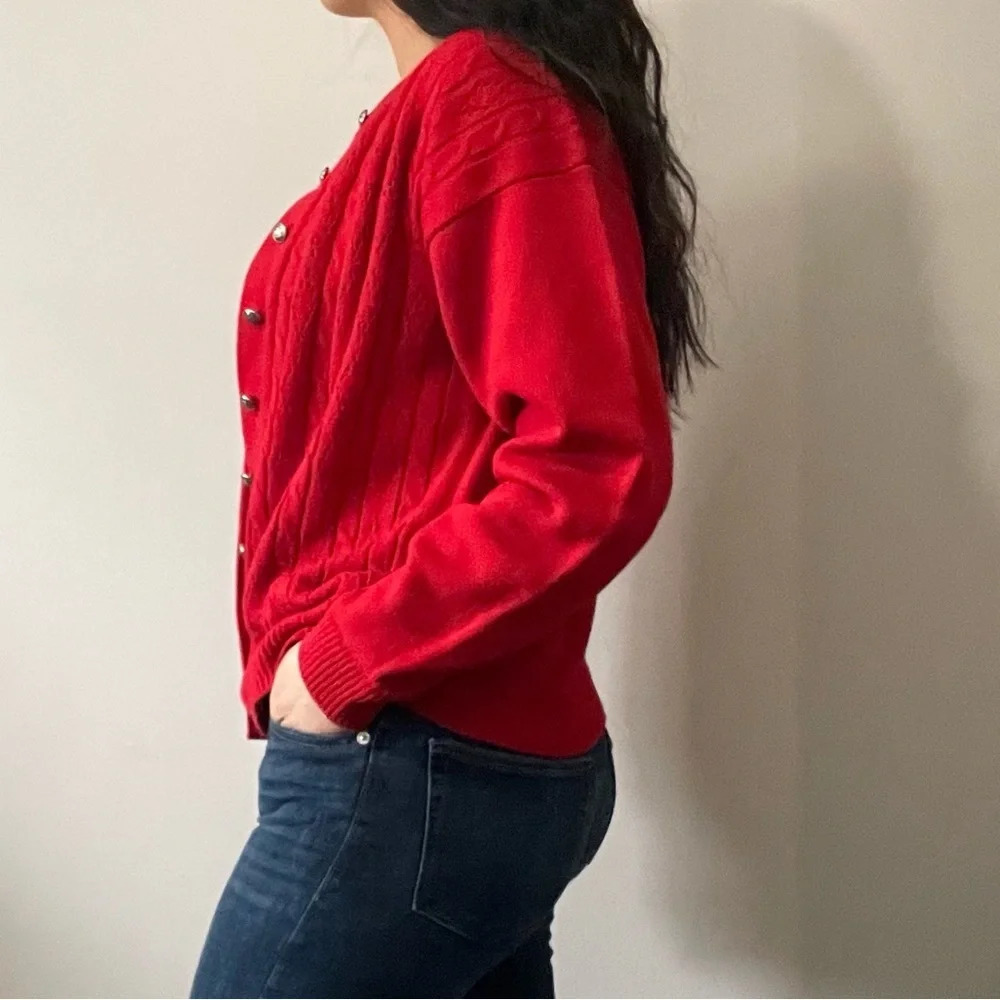 🌹 Vintage Sears  By Tradition Button-Up Red Cardigan - Women’s Size 38 🌟 - Picture 3 of 11